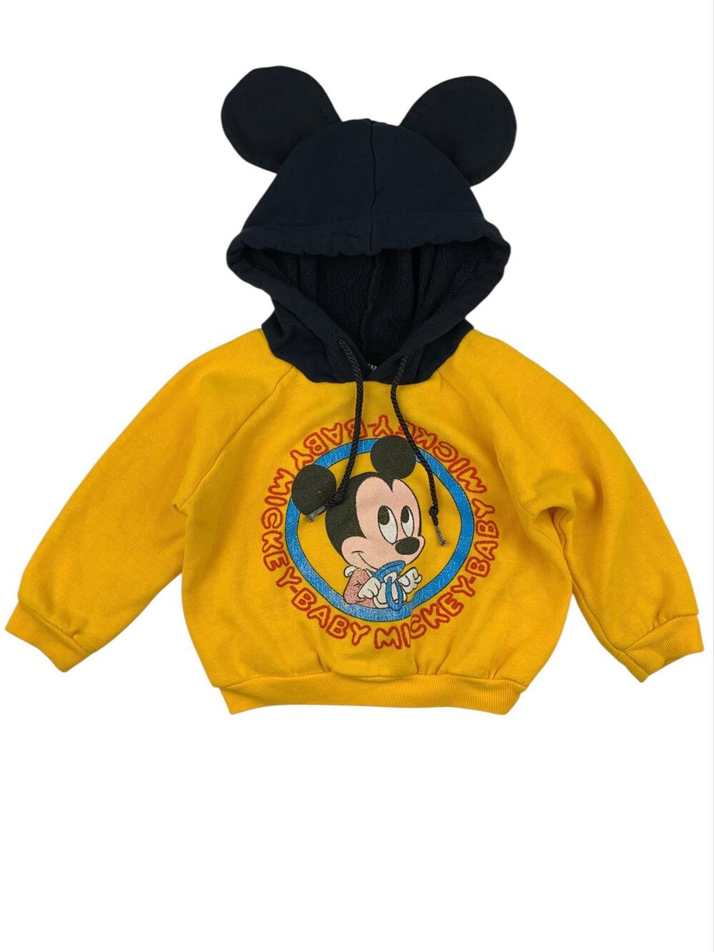 Vintage Disney Babies Hoodie Sweatshirt Yellow Mouse Ears Mickey Kids 18 Months